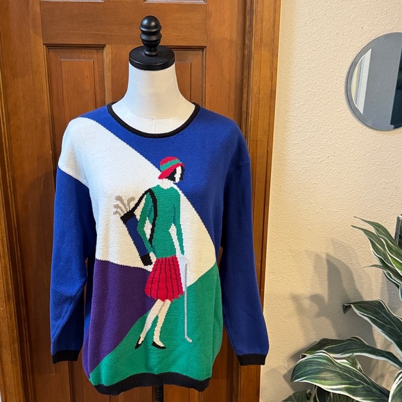 Pringle Sweaters - Vintage Pringle Blue and Black Cotton Sweater Size M